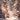 A vertical image depicting a magical winter forest scene. Two snow-covered evergreen trees frame a glistening path of sparkling snow, under a shower of delicate snowflakes. The background is a soft blur of warm golden and amber bokeh lights, creating a dreamy and enchanting atmosphere.