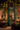 A charming shop storefront is illuminated at night with warm Christmas lights. The dark green building is decorated with garlands of evergreen, red berries, and twinkling fairy lights draped across the windows and above the ornate double doors, which also bear a red berry wreath. Large display windows reveal brightly lit interiors filled with more holiday decor, while potted red berry plants and wrapped presents sit on the sidewalk, creating a festive scene.