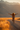 A woman with curly brown hair rides a bicycle away from the viewer on a narrow asphalt road. Her arms are spread wide, and she wears a floral shirt and denim shorts. To each side of the road is dry golden grass, and in the distance are softly blurred mountain ranges under a warm, golden sky.