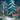 A captivating digital illustration depicting two deer in a snowy winter forest at twilight. A larger, slender deer stands in the foreground facing right, while a smaller deer with antlers is visible further back to the left, looking towards the front deer. The scene is rich with snow-covered evergreen trees, bare white-barked trees, and lush foreground foliage in shades of teal, gold, and coral, all accented by gently falling snow.