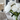 A close-up vertical shot of a beautiful bouquet of white peonies in a clear glass vase, sitting on a white marble table. The large, layered white flower blooms have visible green stems and leaves, with a blurred modern minimalist interior including furniture and light walls in the background. The overall image conveys a sense of clean elegance and fresh sophistication.