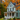A two-story light blue house with white trim and a prominent front porch is set against a backdrop of vibrant orange and yellow autumn trees under an overcast sky. A lush green lawn, partially covered with fallen orange leaves, and a curving gray pathway lead to the house's entrance. The scene, bathed in soft, natural light, evokes a peaceful and charming autumnal atmosphere.